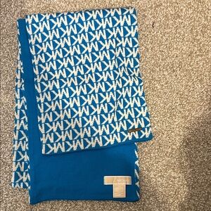 Michael Kors Turquoise & White MK Logo Knit Scarf